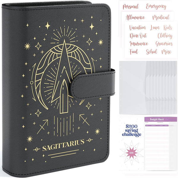 SOUL MAMA Zodiac Budget Binder with Cash Envelopes For Budgeting Black Sagittarius
