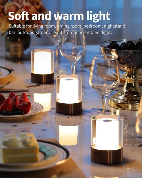 4" 2 Pack, LED Mini Cordless Table Lamp Outdoor Waterproof Lamp, Rechargeable Battery Operated Lamp, Portable Touch