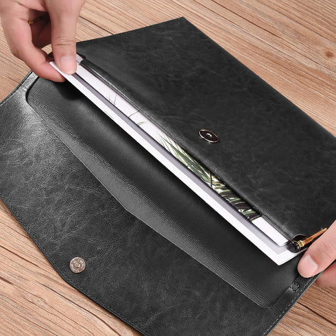 VANRA File Folder Organizer - 1 Piece PU Leather File Jackets - Document Holder for A4 Letter Size Paper - Black