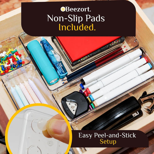Beezort 40 Set, PCS Clear Drawer Organizer BPA-Free PET Plastic Trays with Non-Slip Pads, Nesting Storage Organizers