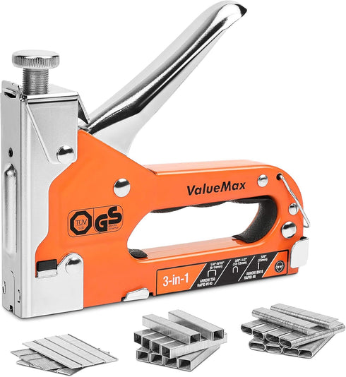 ValueMax Heavy Duty Staple Gun, 3-in-1 Manual Nail Gun with 3000 Staples for DIY, Upholstery, and Craft