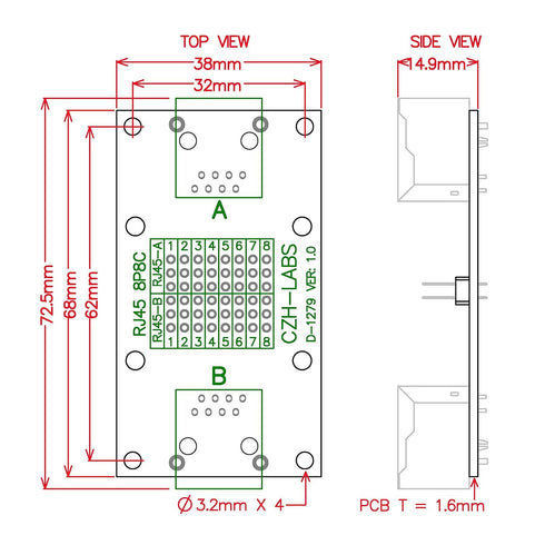 RJ45 8P8C Breakout Module Board with DIN Rail Mount