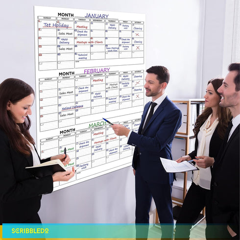 Large 36"x48" Quarterly White Board Calendar, Dry Erase Wall Calendar for 3 Month Planning with Markers and Eraser