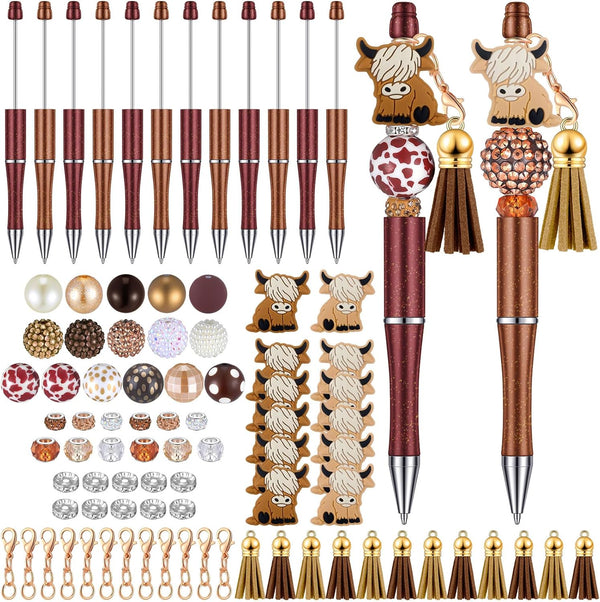 Tinlade 12 Pieces Beadable Pens Bulk, 50 Pcs Assorted Colors Beads for DIY Making Kit, Black Ink for Women Kids