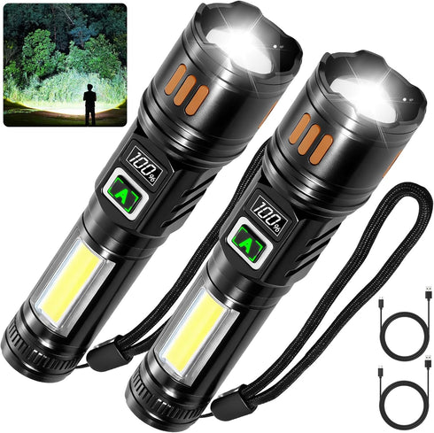 AYL Rechargeable Flashlights 2 Pack, Super Bright High Lumens Flash Light, 6