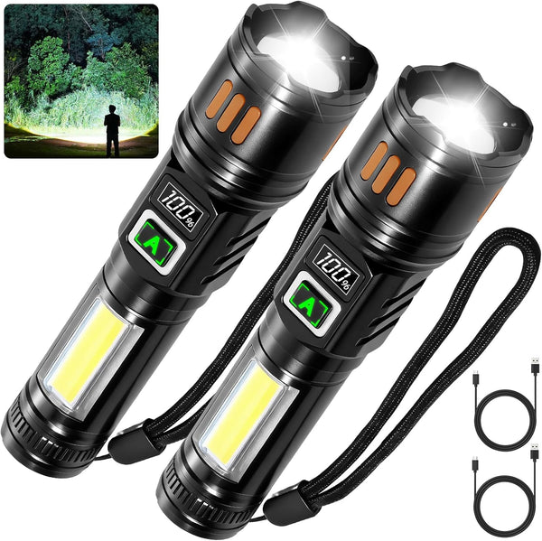 AYL Rechargeable Flashlights 2 Pack, Super Bright High Lumens Flash Light, 6