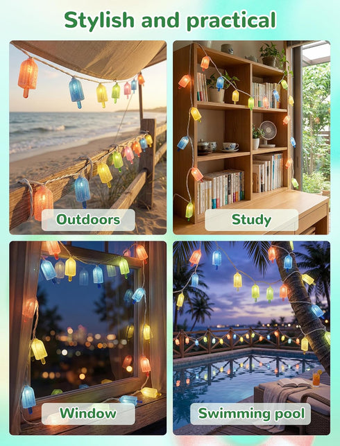 10 10 Bulbs, Summer LED Popsicle String Lights, Multicolor Ice Cream with Mini LED Indoor Outdoor Plug in Fairy Lights