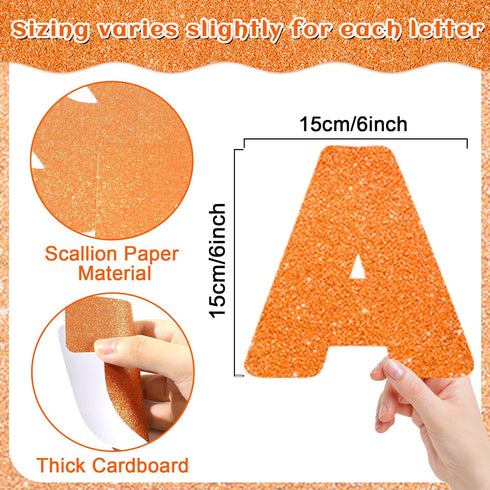 Qyeahkj 150 PCS Large 6" Font Letters and Punctuation Set, Glitter Orange Classroom Cutouts for Bulletin Display