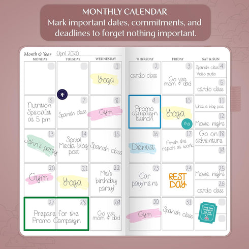 Legend Planner Pocket – Small Undated Monthly & Weekly Goal Journal, Mini Life Organizer Planner, Rose Gold