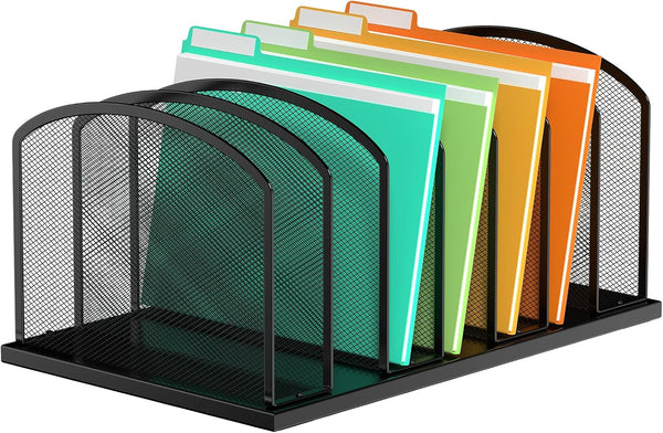 Desk File Organizer, 7 Sections Upright Mesh File Sorter for Office Organization, Home & Classroom - Black, 1 Pack