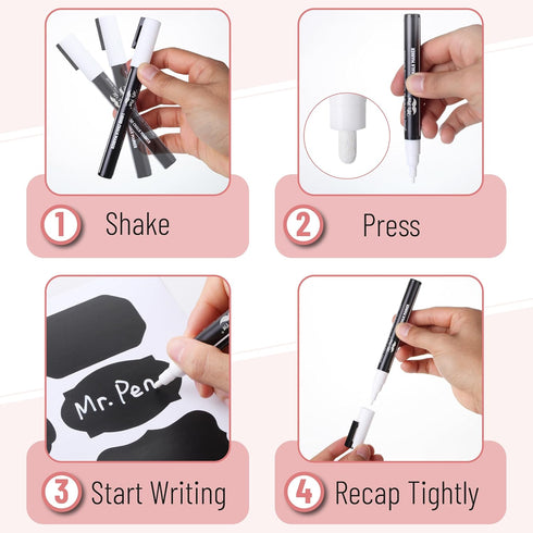 Mr. Pen Chalkboard Labels - 100pc Assorted Shapes with 1 White Chalk Marker and Small Towel for Storage Bins