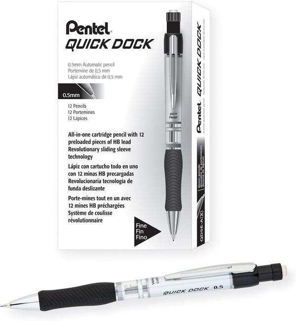 Pentel Quick Dock Mechanical Pencil (0.5mm) Black BARREL, 12 Count