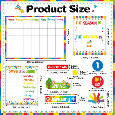 Tenare Calendar Bulletin Board Set, Calendar Seasons Weather Chart Bulletin Board and Classroom Display with Stickers for School Classroom Bedroom Wall Decoration (Multicolored Style) by Tenare