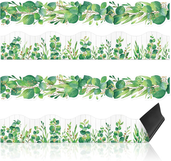 Capoda 24 Pcs Magnetic Eucalyptus Bulletin Board Border, Green Leaves Die Cut Trim for Classroom Office Decor
