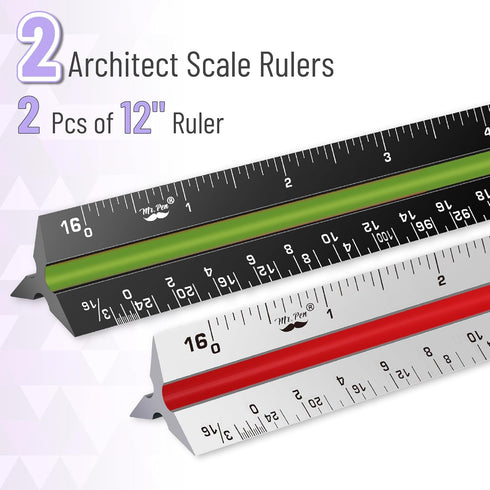 Mr. Pen- Architectural Scale Ruler, 12 Inch, 2 pcs, Black & White, Scale Ruler Contractor, Scale Ruler for Blueprints, Architect Ruler, Drafting Ruler, Architect Scale, Architectural Ruler