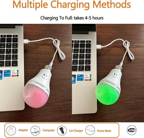 Rechargeable Battery Operated Light Bulb, E26 Dimmable Color Light Bulb, 40W Equivalent, 2-Pack