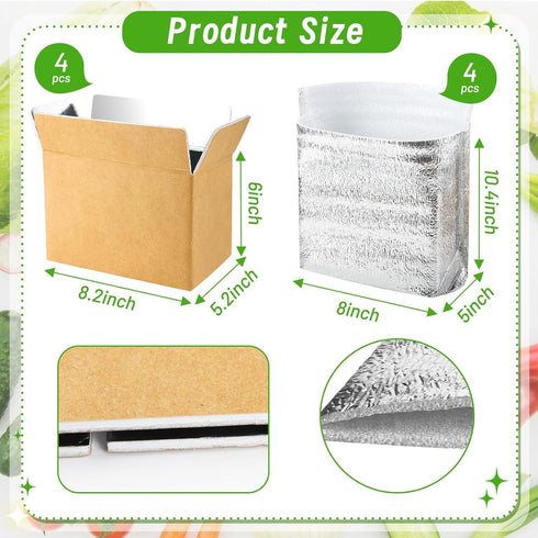 Convivium 4 Pack Pack Frozen 8''x5''x6'' Insulated Shipping Boxes with Foil Liner Bags, Reusable Thermal Cooler Mailing