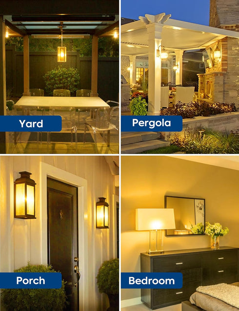 Yellow Bug Light Bulbs, A19 LED 9W, 60W to 100W Equivalent, Amber Yellow, E26 Base, Non-Dimmable, 4-Pack
