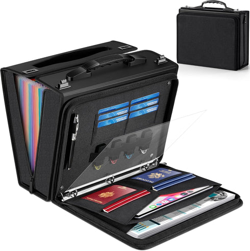 Zannaki Accordion File Organizer with Binder, Portable 24 Pockets Expanding File Folder with Handle