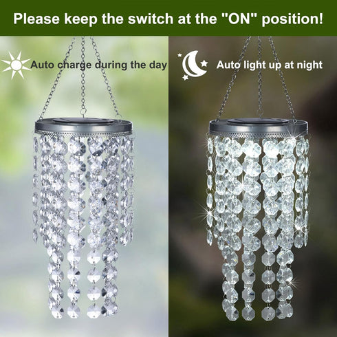 SUNNYPARK 2 21 Hanging Solar Lantern Outdoor, Tiers Solar Transparent Acrylic Beaded Chandelier with Cool White LED S