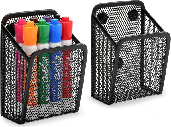 MaxGear Magnetic Pen Holder, 2 Pack Mesh Pencil Holder for Desk Storage, Extra Strong Magnets for Locker, Refrigerator