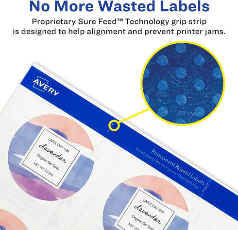 Avery Printable Round Labels with Sure Feed, 3/4" Diameter, Glossy Clear, 400 Customizable Labels