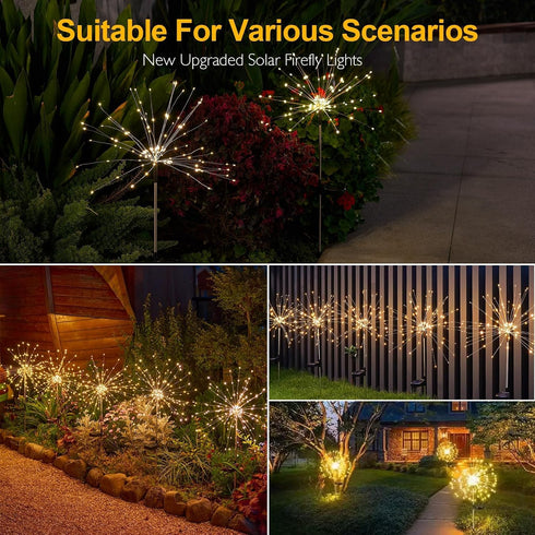 2 Pack 150 8 IP65 Solar Lights Outdoor, Solar Firework Lights Outdoor LED, Modes, Waterproof Garden Pathway Decor |