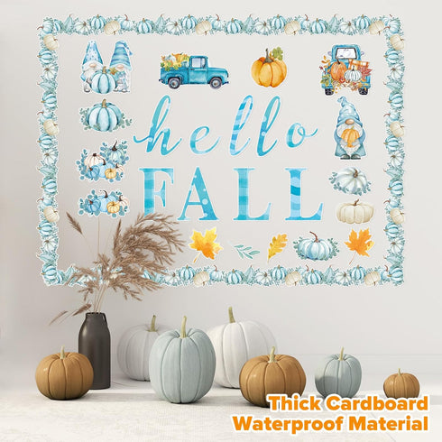 Faccito 70 Pcs Thanksgiving Bulletin Board Decorations Set, Hello Fall Cutouts, Blue Thanksgiving Cutouts, Watercolor