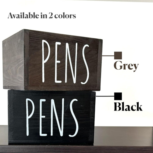 Wooden Pen Pencil Holder, Cute Office Organizer for Desk, 2 Compartment Storage Caddy, Black