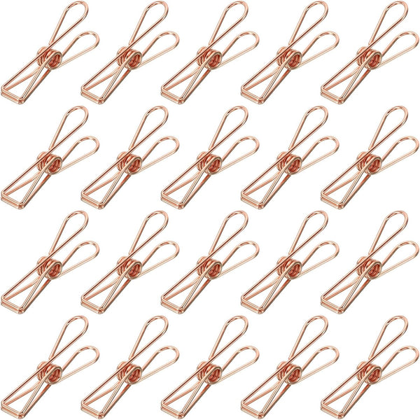 MECCANIXITY 50 Pieces Metal Wire Hollow Out Clips, 32mm Cute Mini Binder Paper Clip - Rose Gold for Office Supplies