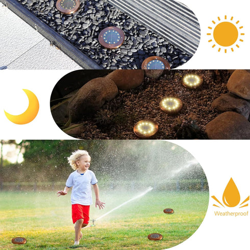 12 4 Pack JKIMK Solar Ground Lights Outdoor Waterproof Flat Garden Solar Disk Lights Outdoor Floor Lights LED