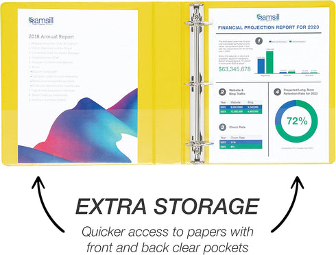 Samsill Durable 1.5 Inch D Ring Binder, Customizable Clear View Cover, Made in the USA, Yellow, Holds 350 Pages
