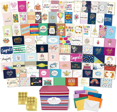 Janvale 100 All Occasion Cards Assortment Box with Color EnvelopesAll Occasion Cards Set
