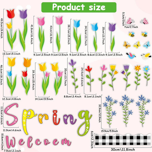 Tulip Bulletin Board Set Classroom Decorations Mother's Day Tulip Flowers Cutouts Welcome Spring Wall Decals Floral Bee Birds Butterfly Paper-Cuts for Spring Flower Birthday Home Decor by Jacyan