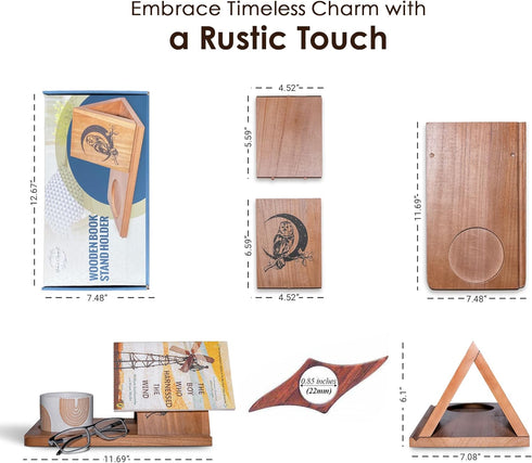 Home Smart Style Wooden Triangle Book Stand & Reading Valet Book Rest with Cup, Phone, Glasses & Pen Holder Thumb Book