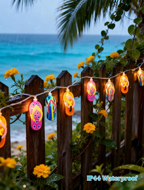 8.5Ft Summer 10L Summer, Beach Themed Lights, LED Flips Flops String Lights Plug in for Indoor and Outdoor Holiday Luau