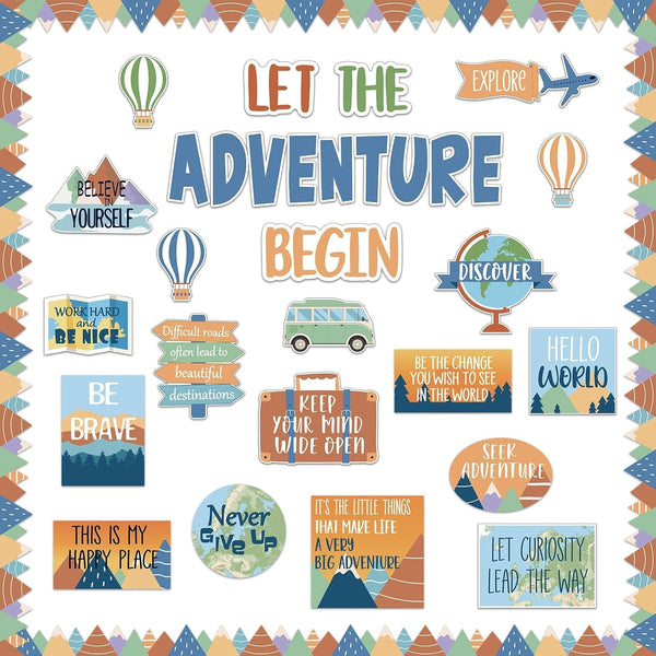 Let The Adventure Begin Motivational Bulletin Board Set, Let's Explore Themed Cutouts for Teachers Students Decor