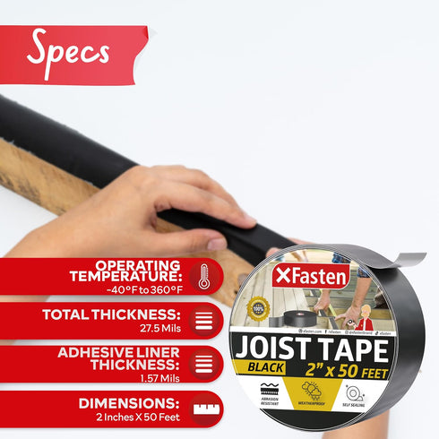 XFasten 2 Inch x 50 Feet Joist Tape, Weatherproof Butyl Sealant for Decking, Waterproof Roof Flashing Tape