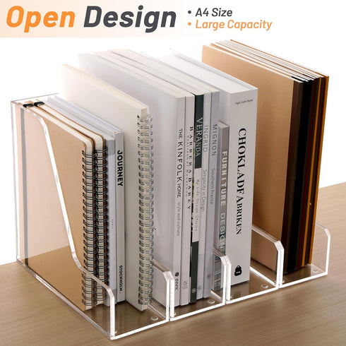 SANRUI Clear Magazine File Holder - Vertical File Folder Holder, Acrylic Desk Organizer for File Storage, 2-Pack