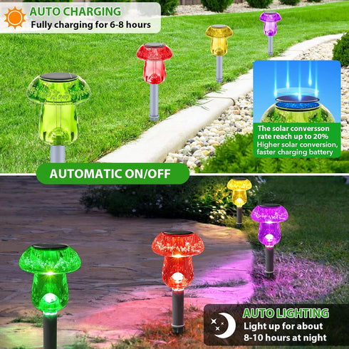16 Pack Benany Solar Lights Outdoor, Mushroom Lights Outside Waterproof, Solar Powered LED Lighting for Garden, Yard
