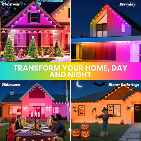 Wisada IP67 (50 RGB IC Outdoor String Lights, Permanent Outdoor Lights for House with Remote, DIY via App for Music