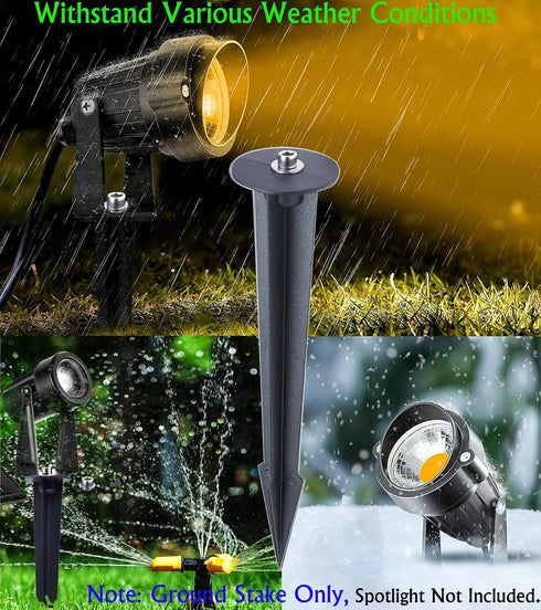 3W-120W Light,10.4 inches Aluminum Metal Ground Stake Spike Replacement for Outdoor Garden Spotlight Pathway Flood Wall