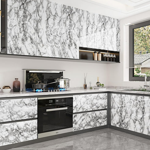 Grey Marble Contact Paper for Countertops, Glossy Peel and Stick Wallpaper 15.8''x78.7'' for Cabinets