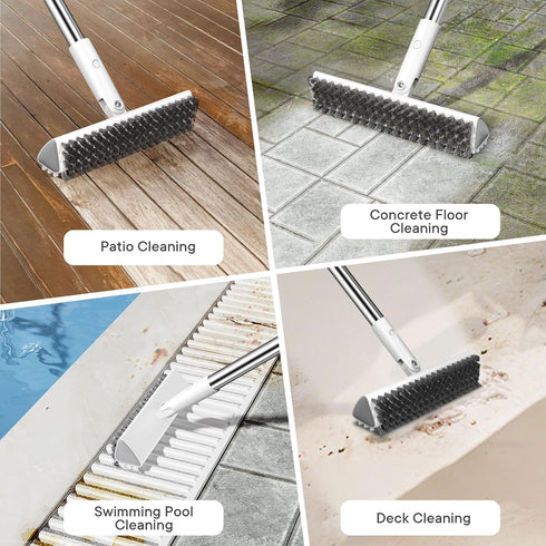 TidyTale 180 Grout Brush with Long Heavy Duty Handle, Swivel Floor Scrub Brush, V-Shaped Grout Line Scrubber with Stiff