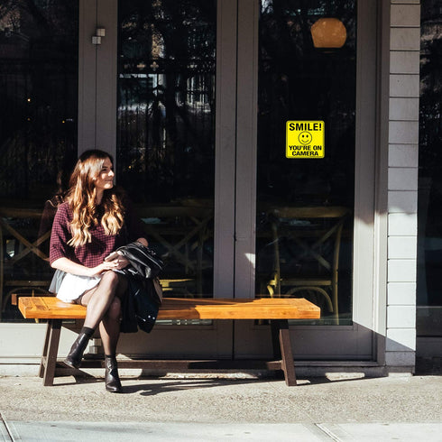 Smile You're On Camera Sign Stickers, 6 Pack - 6 x 6 Inches - Laminated for Ultimate UV, Weather, Scratch Resistance
