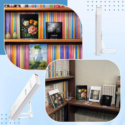 Hushee 15 Pack Album Acrylic Book Stand for Display Adjustable Clear Book Display Holder Easel Rack Stand for Home