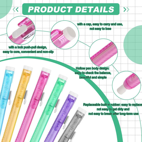 Ctosree 96 Pcs Retractable Mechanical Eraser Bulk, Portable Pen Style with Grip for School Office Painting Writing