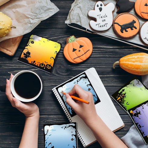 Whaline 8 Pack Halloween Sticky Notes, 4 Design Cartoon Note Pads, Fright Night Pumpkin Witch Memo Pads