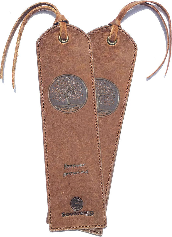 Tree of Life Leather Bookmark Handmade - 2 Genuine Leather Bookmarks with Unique Design for Book Lovers