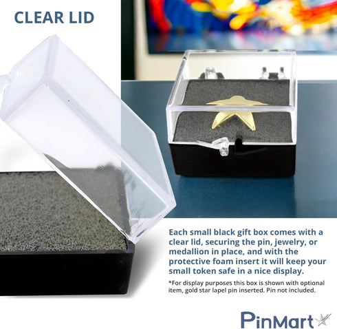 PinMart Clear Plastic Black Gift Box Set, 10 Made in USA Small Jewelry Boxes with Foam